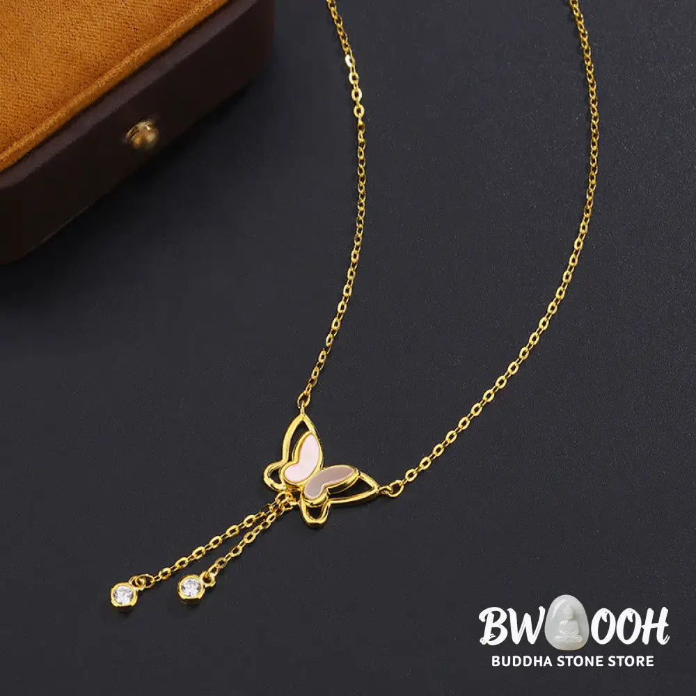 Buddha Stones 999 Sterling Silver Tridacna Stone Butterfly Calm Necklace Pendant - BWOOOH - Necklaces &amp; Pendants
