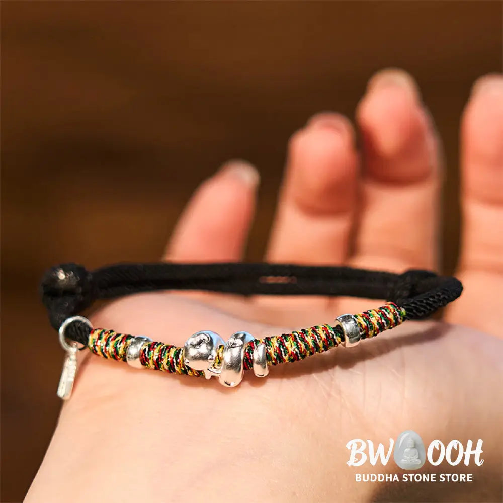 Buddha Stones 999 Sterling Silver Year Of Snake Red String Happiness Protection Braided Bracelet - BWOOOH - Bracelet