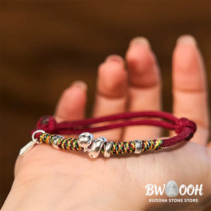 Buddha Stones 999 Sterling Silver Year Of Snake Red String Happiness Protection Braided Bracelet - BWOOOH - Bracelet