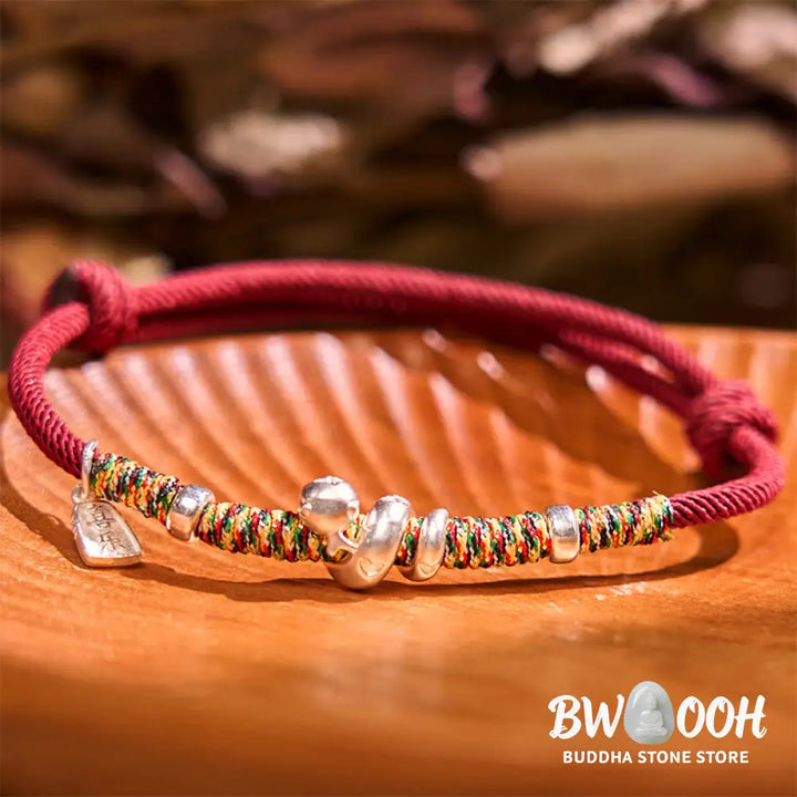 Buddha Stones 999 Sterling Silver Year Of Snake Red String Happiness Protection Braided Bracelet - BWOOOH - Bracelet