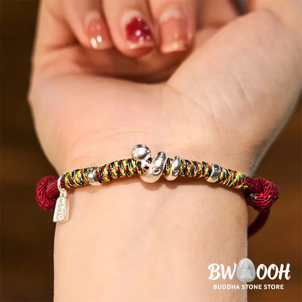 Buddha Stones 999 Sterling Silver Year Of Snake Red String Happiness Protection Braided Bracelet - BWOOOH - Bracelet