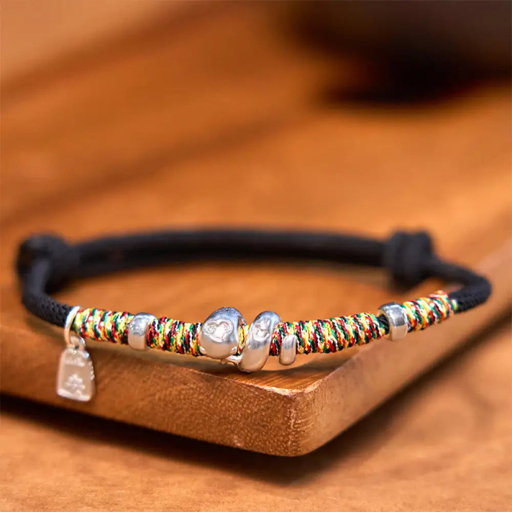 Buddha Stones 999 Sterling Silver Year Of Snake Red String Happiness Protection Braided Bracelet - BWOOOH - 999