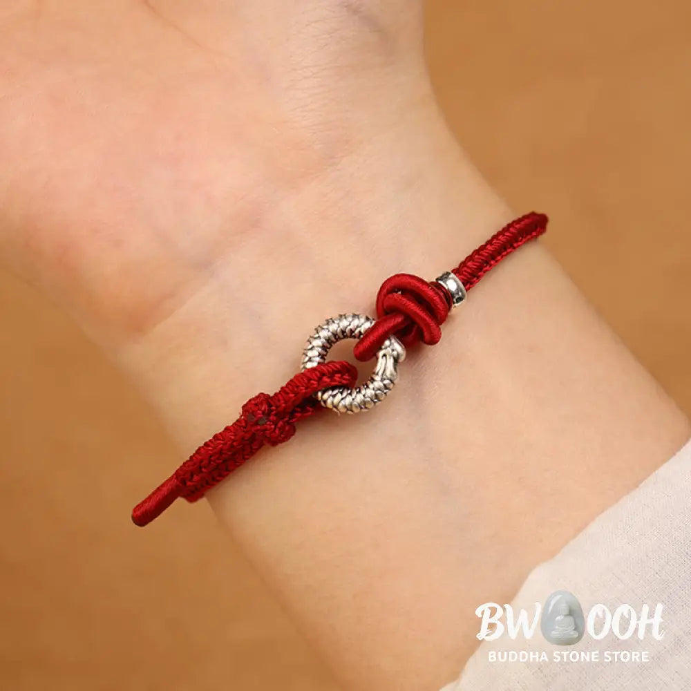 Buddha Stones 999 Sterling Silver Year Of The Dragon Peace Buckle Luck Bracelet - BWOOOH - Bracelet