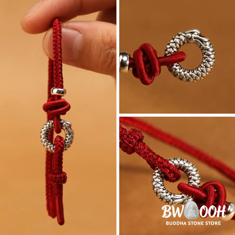 Buddha Stones 999 Sterling Silver Year Of The Dragon Peace Buckle Luck Bracelet - BWOOOH - Bracelet