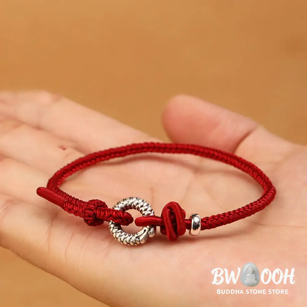 Buddha Stones 999 Sterling Silver Year Of The Dragon Peace Buckle Luck Bracelet - BWOOOH - Bracelet