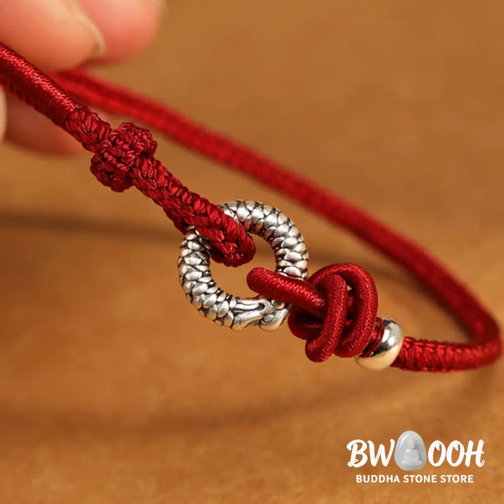 Buddha Stones 999 Sterling Silver Year Of The Dragon Peace Buckle Luck Bracelet - BWOOOH - Bracelet