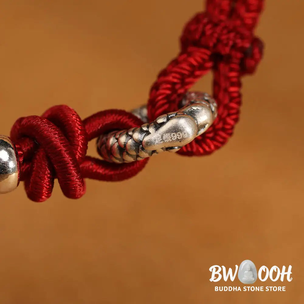 Buddha Stones 999 Sterling Silver Year Of The Dragon Peace Buckle Luck Bracelet - BWOOOH - Bracelet