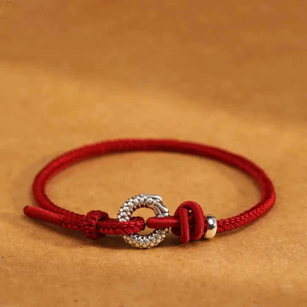 BWOOOH 999 Sterling Silver Year Of The Dragon Peace Buckle Luck Bracelet - BWOOOH - 999 Sterling Silver(Wrist