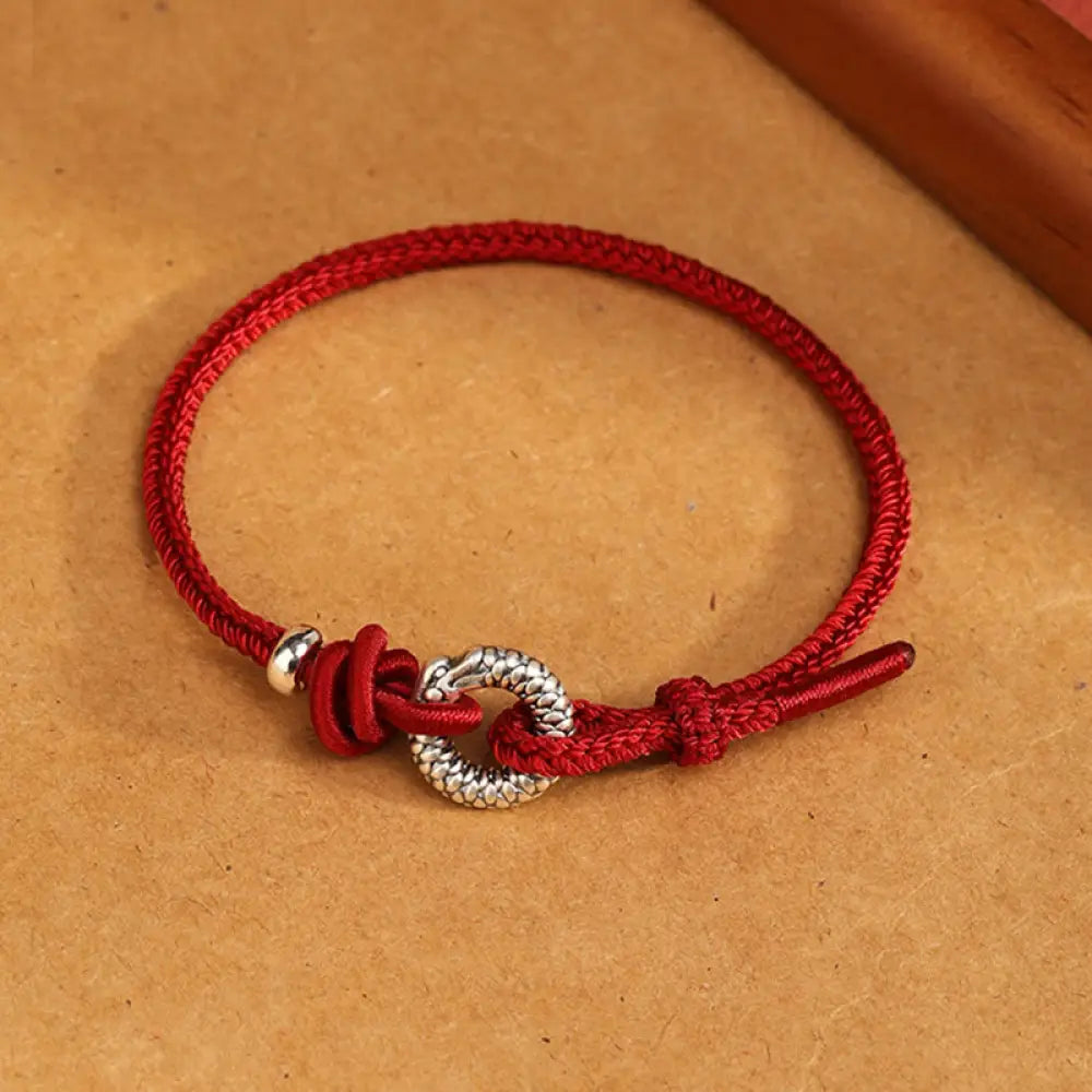 Buddha Stones 999 Sterling Silver Year Of The Dragon Peace Buckle Luck Bracelet - BWOOOH - 999 Sterling Silver(Wrist
