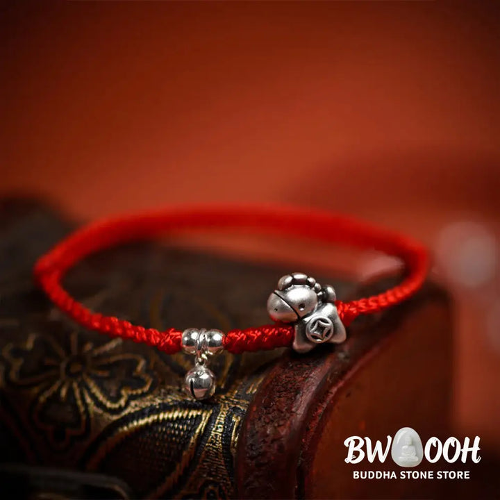 Buddha Stones 999 Sterling Silver Year Of The Horse 925 Sterling Silver Bell String Luck Child Adult Bracelet Anklet