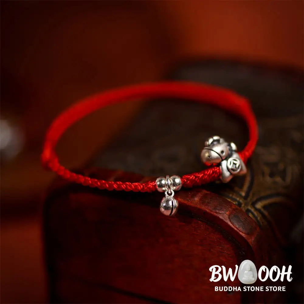 Buddha Stones 999 Sterling Silver Year Of The Horse 925 Sterling Silver Bell String Luck Child Adult Bracelet Anklet