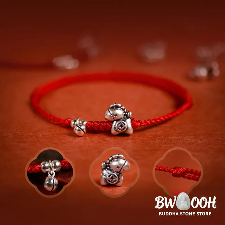 Buddha Stones 999 Sterling Silver Year Of The Horse 925 Sterling Silver Bell String Luck Child Adult Bracelet Anklet