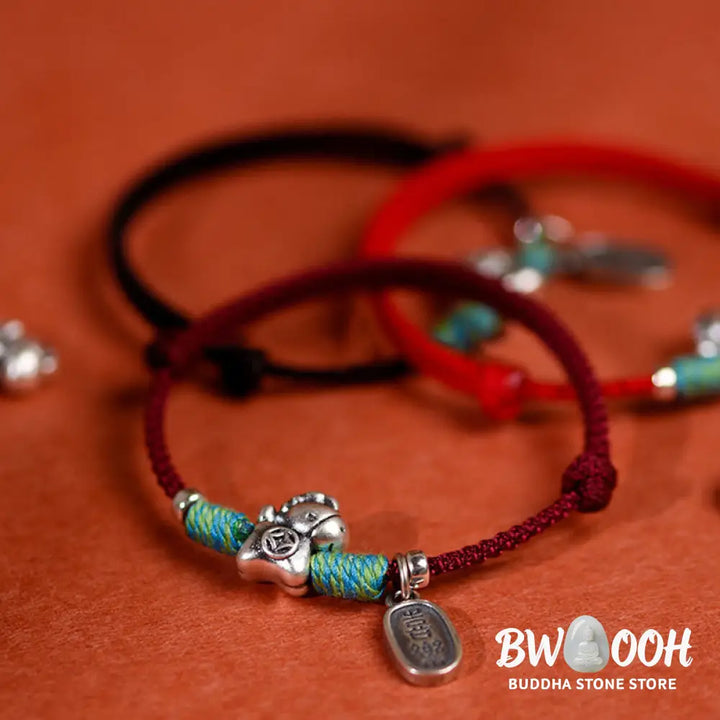 Buddha Stones 999 Sterling Silver Year Of The Horse 925 Sterling Silver Peace And Joy Charm String Braided Luck