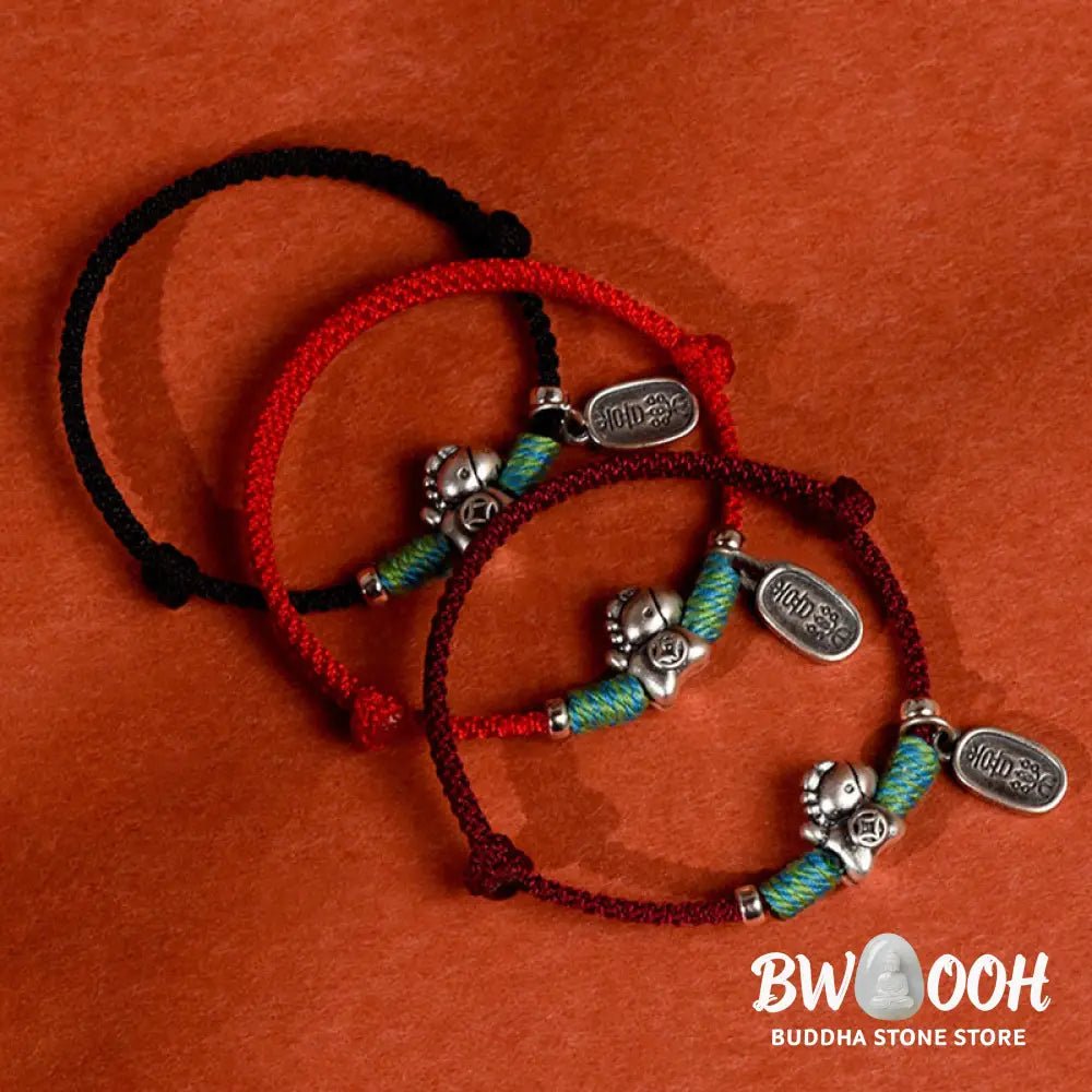 Buddha Stones 999 Sterling Silver Year Of The Horse 925 Sterling Silver Peace And Joy Charm String Braided Luck
