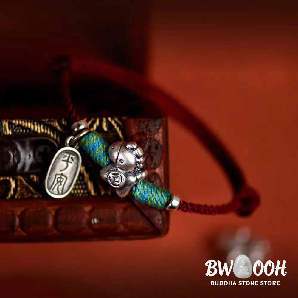 Buddha Stones 999 Sterling Silver Year Of The Horse 925 Sterling Silver Peace And Joy Charm String Braided Luck