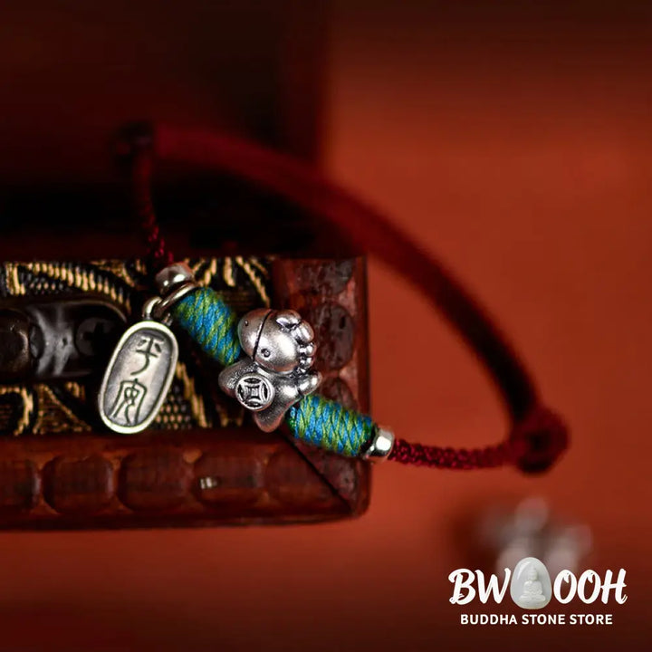 Buddha Stones 999 Sterling Silver Year Of The Horse 925 Sterling Silver Peace And Joy Charm String Braided Luck