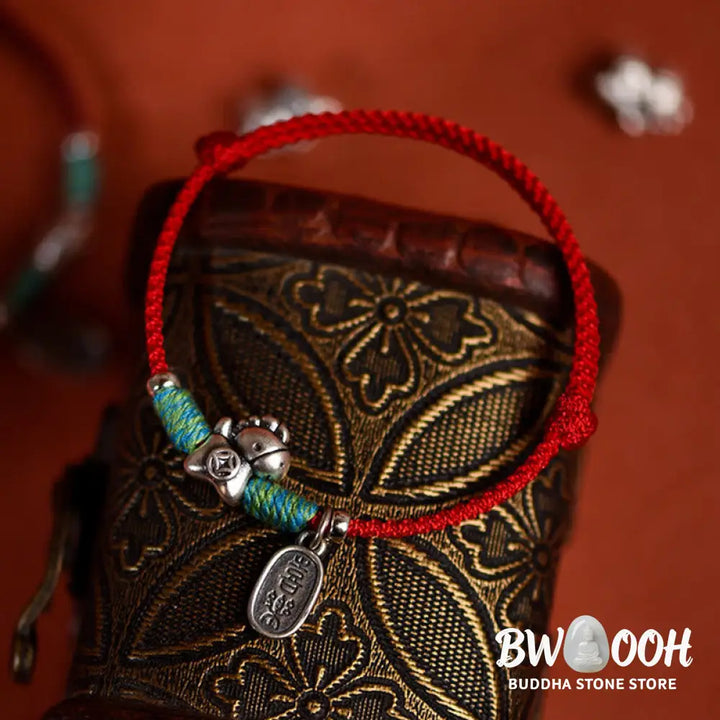 Buddha Stones 999 Sterling Silver Year Of The Horse 925 Sterling Silver Peace And Joy Charm String Braided Luck