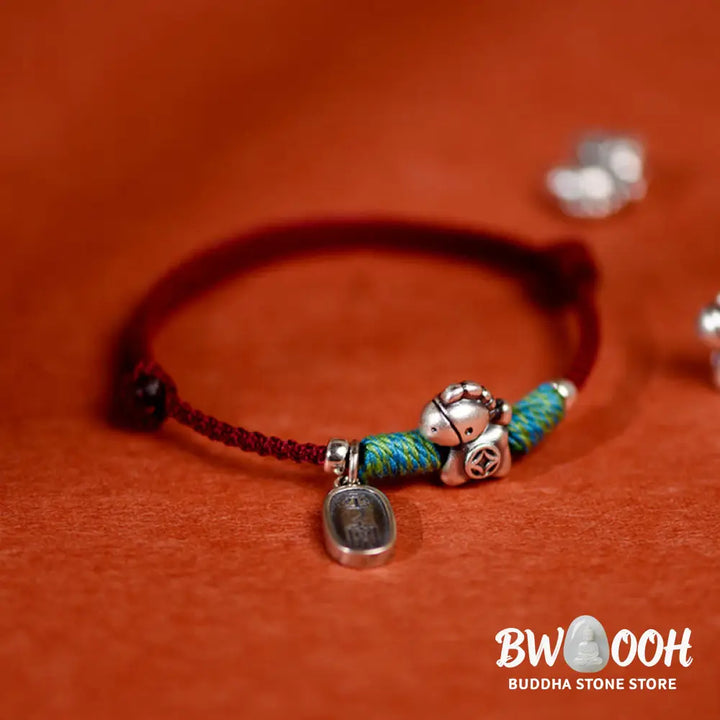 Buddha Stones 999 Sterling Silver Year Of The Horse 925 Sterling Silver Peace And Joy Charm String Braided Luck