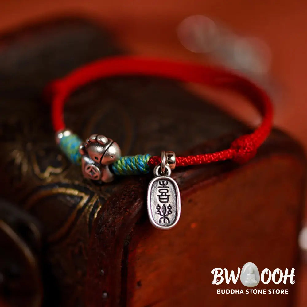 Buddha Stones 999 Sterling Silver Year Of The Horse 925 Sterling Silver Peace And Joy Charm String Braided Luck