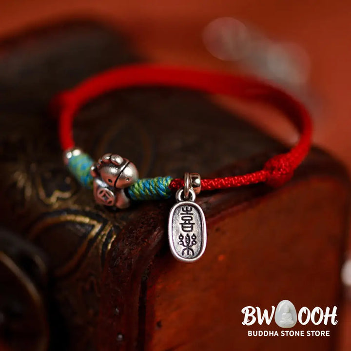 Buddha Stones 999 Sterling Silver Year Of The Horse 925 Sterling Silver Peace And Joy Charm String Braided Luck