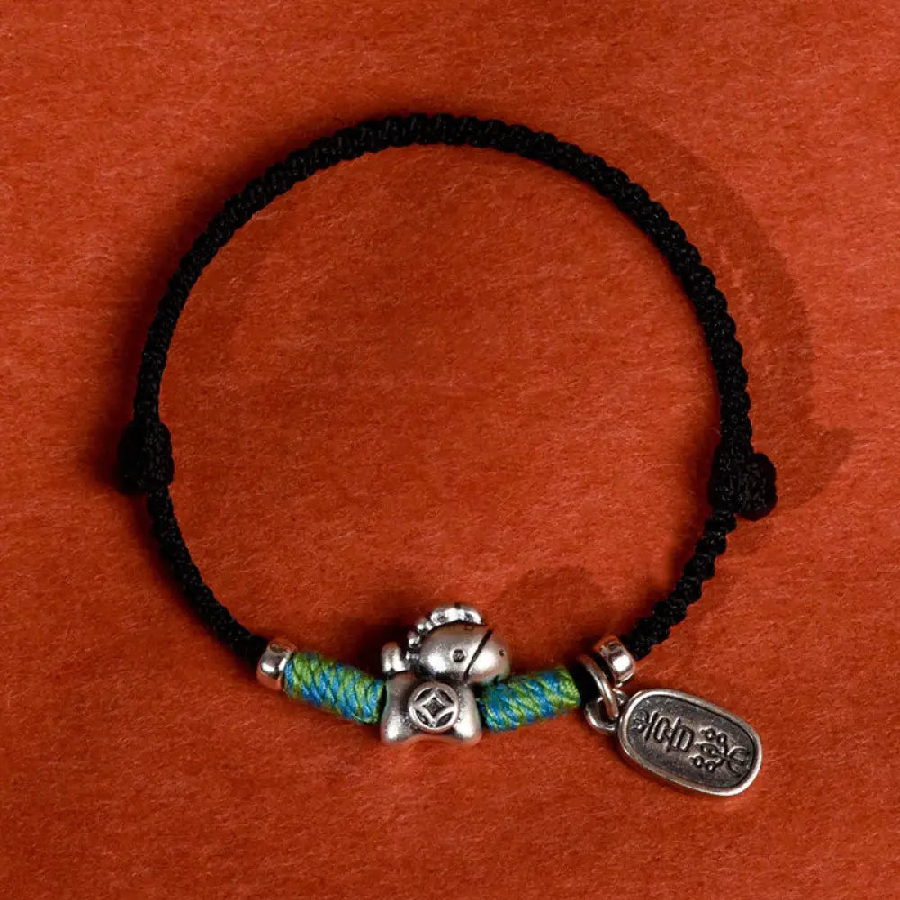 Buddha Stones 999 Sterling Silver Year Of The Horse 925 Sterling Silver Peace And Joy Charm String Braided Luck
