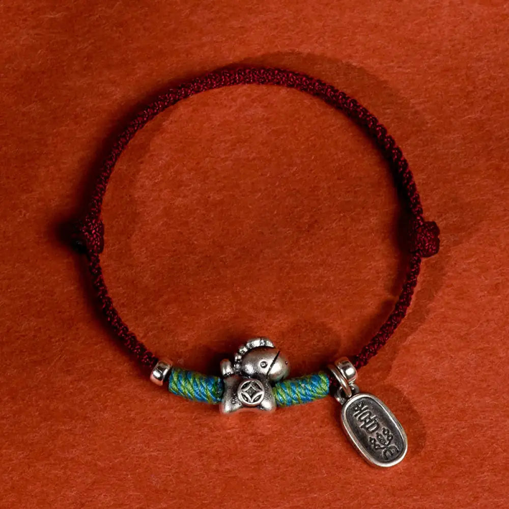 Buddha Stones 999 Sterling Silver Year Of The Horse 925 Sterling Silver Peace And Joy Charm String Braided Luck