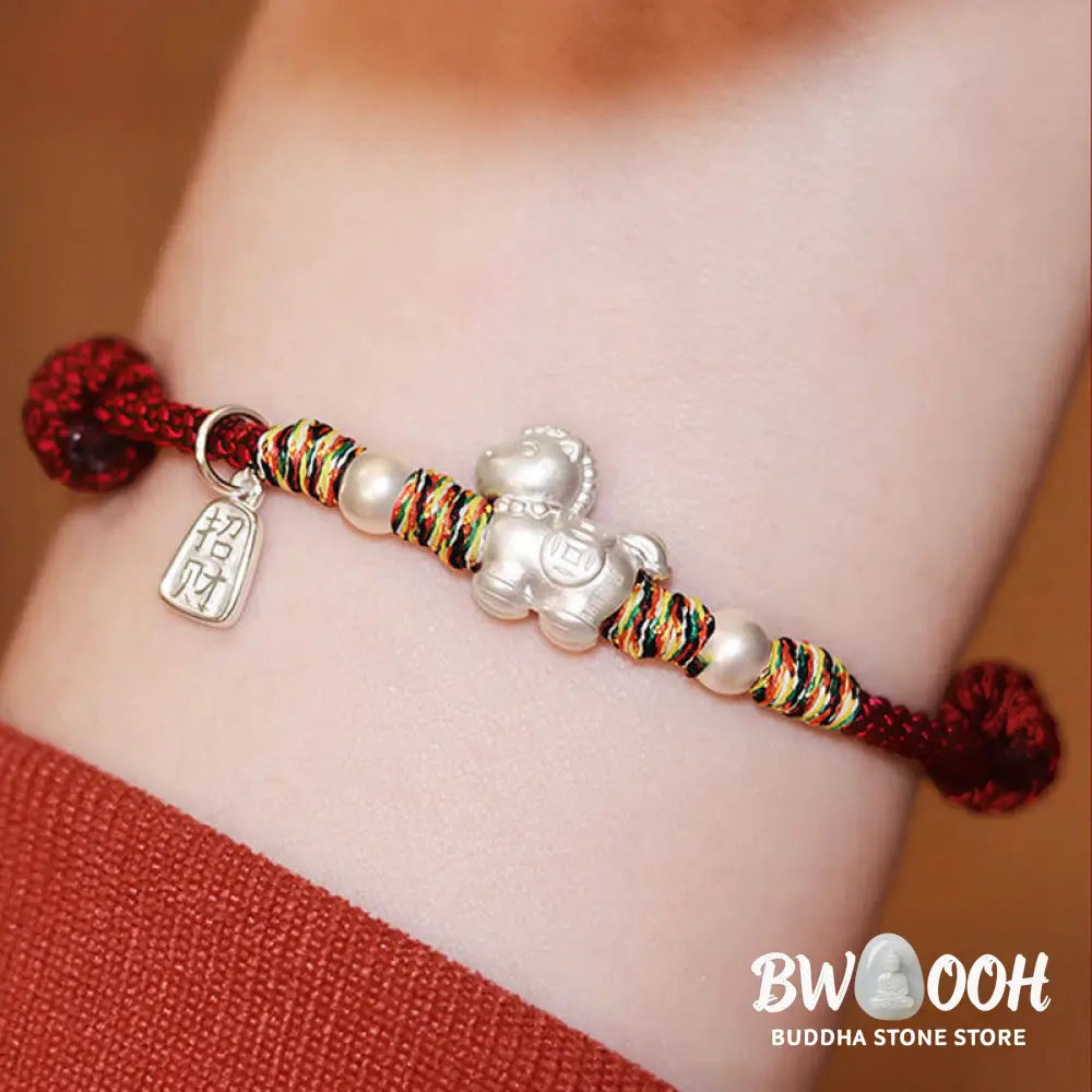 Buddha Stones 999 Sterling Silver Year Of The Horse Freedom Manually Made String Bracelet - Bracelet