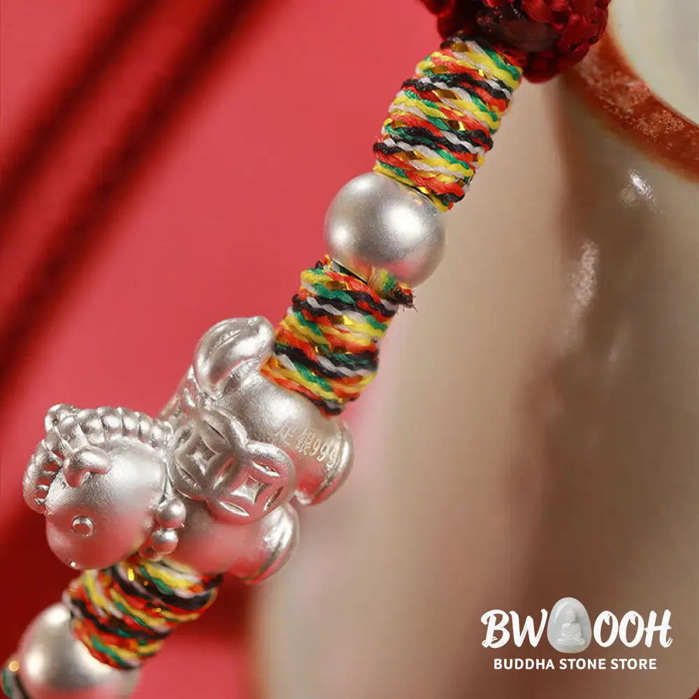 Buddha Stones 999 Sterling Silver Year Of The Horse Freedom Manually Made String Bracelet - Bracelet