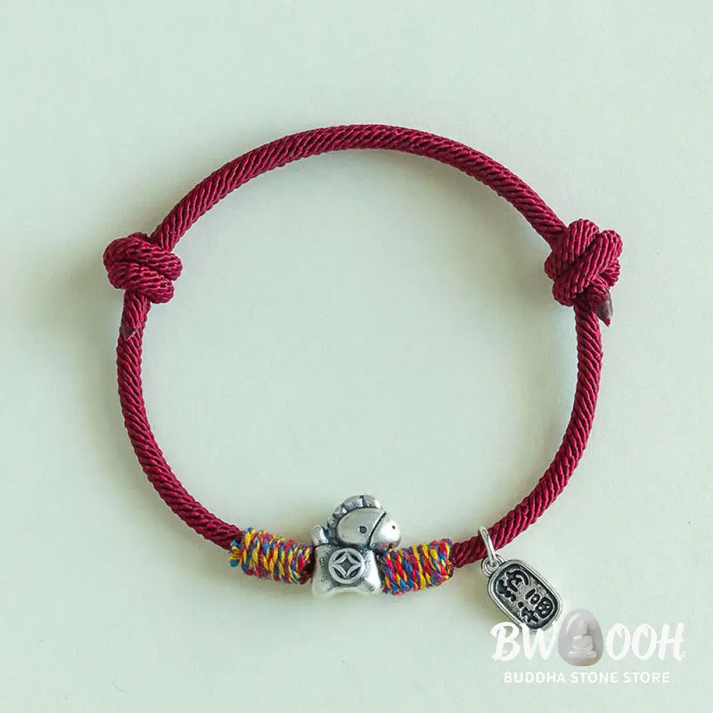 Buddha Stones 999 Sterling Silver Year Of The Horse Fu Character Attract Fortune String Rope Luck Bracelet - Bracelet