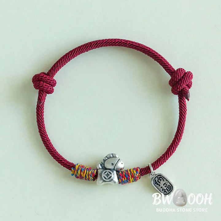 Buddha Stones 999 Sterling Silver Year Of The Horse Fu Character Attract Fortune String Rope Luck Bracelet - Bracelet