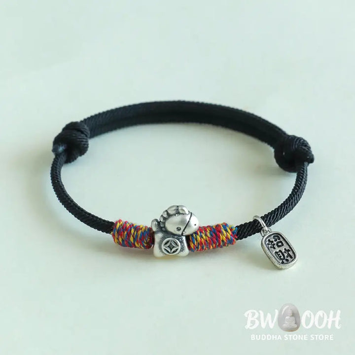 Buddha Stones 999 Sterling Silver Year Of The Horse Fu Character Attract Fortune String Rope Luck Bracelet - Bracelet