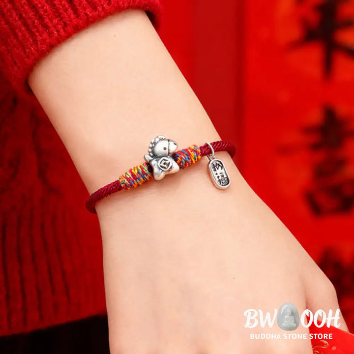 Buddha Stones 999 Sterling Silver Year Of The Horse Fu Character Attract Fortune String Rope Luck Bracelet - Bracelet