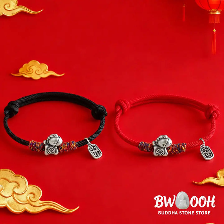 Buddha Stones 999 Sterling Silver Year Of The Horse Fu Character Attract Fortune String Rope Luck Bracelet - Bracelet