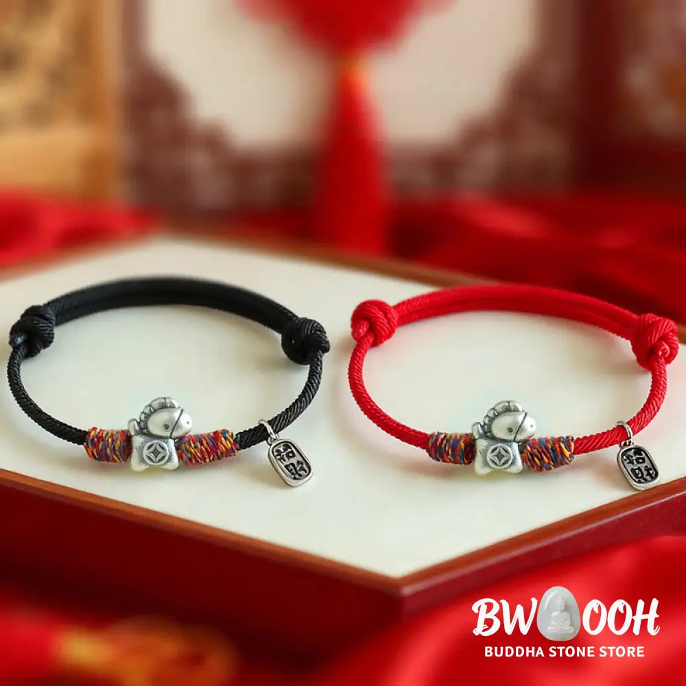 Buddha Stones 999 Sterling Silver Year Of The Horse Fu Character Attract Fortune String Rope Luck Bracelet - Bracelet