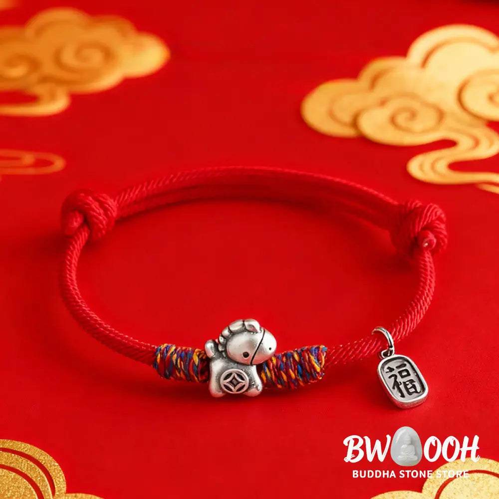 Buddha Stones 999 Sterling Silver Year Of The Horse Fu Character Attract Fortune String Rope Luck Bracelet - Bracelet