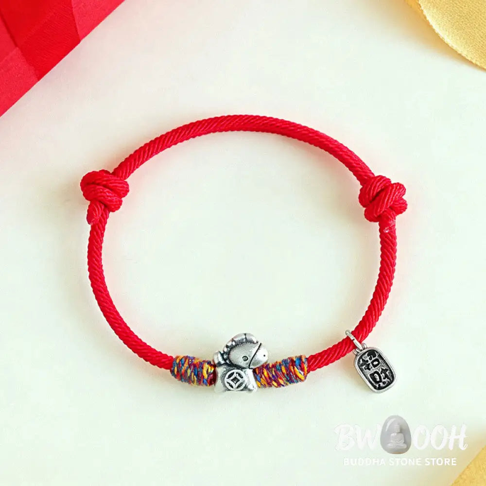 Buddha Stones 999 Sterling Silver Year Of The Horse Fu Character Attract Fortune String Rope Luck Bracelet - Bracelet