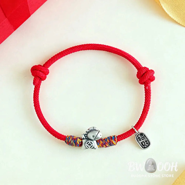 Buddha Stones 999 Sterling Silver Year Of The Horse Fu Character Attract Fortune String Rope Luck Bracelet - Bracelet