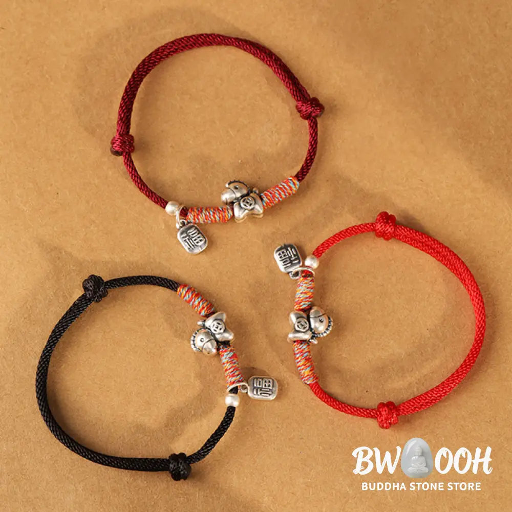 Buddha Stones 999 Sterling Silver Year Of The Horse Fu Character Charm String Braided Luck Bracelet - Bracelet