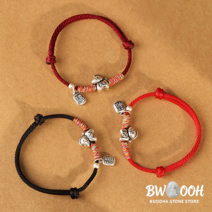 Buddha Stones 999 Sterling Silver Year Of The Horse Fu Character Charm String Braided Luck Bracelet - Bracelet