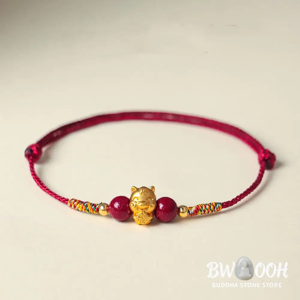 Buddha Stones 999 Sterling Silver Year of the Horse Fu Character Red String Cinnabar Luck Bracelet - Horse Fu