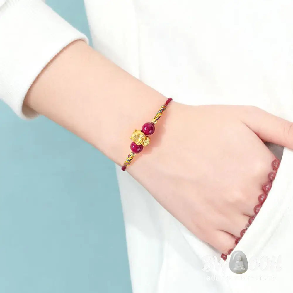 Buddha Stones 999 Sterling Silver Year of the Horse Fu Character Red String Cinnabar Luck Bracelet - Horse Fu
