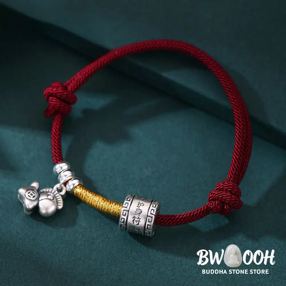 Buddha Stones 999 Sterling Silver Year Of The Horse Lucky Bead Protection Red Rope Bracelet - Horse & Red Rope(Wrist