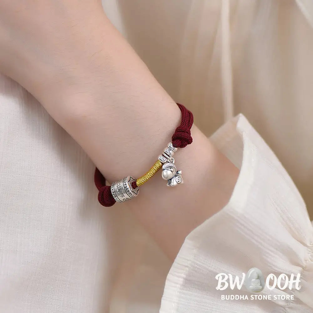 Buddha Stones 999 Sterling Silver Year Of The Horse Lucky Bead Protection Red Rope Bracelet - Horse &amp; Red Rope(Wrist