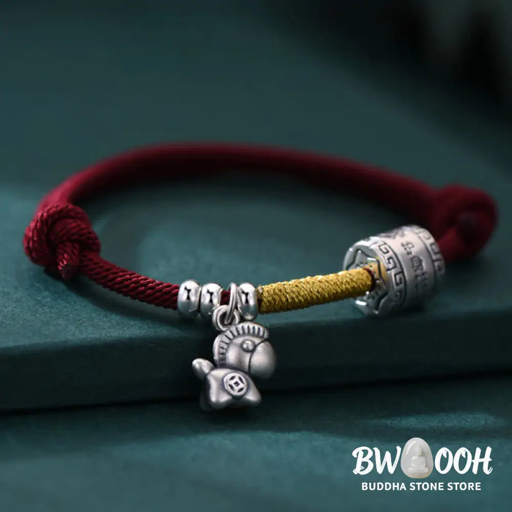 Buddha Stones 999 Sterling Silver Year Of The Horse Lucky Bead Protection Red Rope Bracelet - Horse &amp; Red Rope(Wrist
