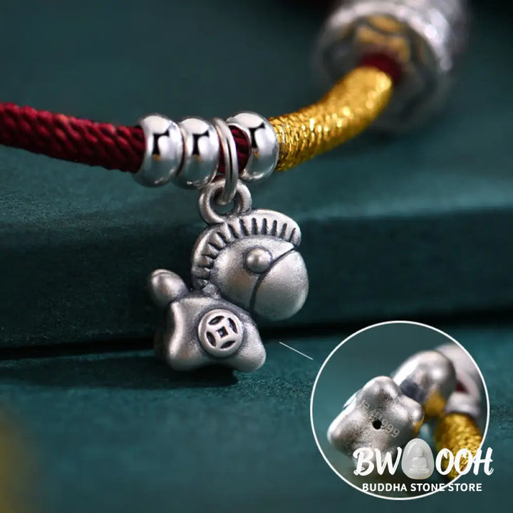 Buddha Stones 999 Sterling Silver Year Of The Horse Lucky Bead Protection Red Rope Bracelet - Horse &amp; Red Rope(Wrist