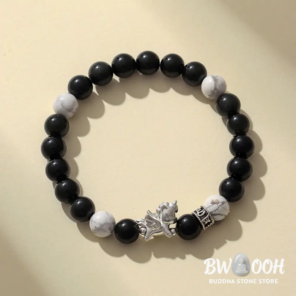 Buddha Stones 999 Sterling Silver Year Of The Horse Natural Black Obsidian Bodhi Seed Strength Bracelet - Bracelet