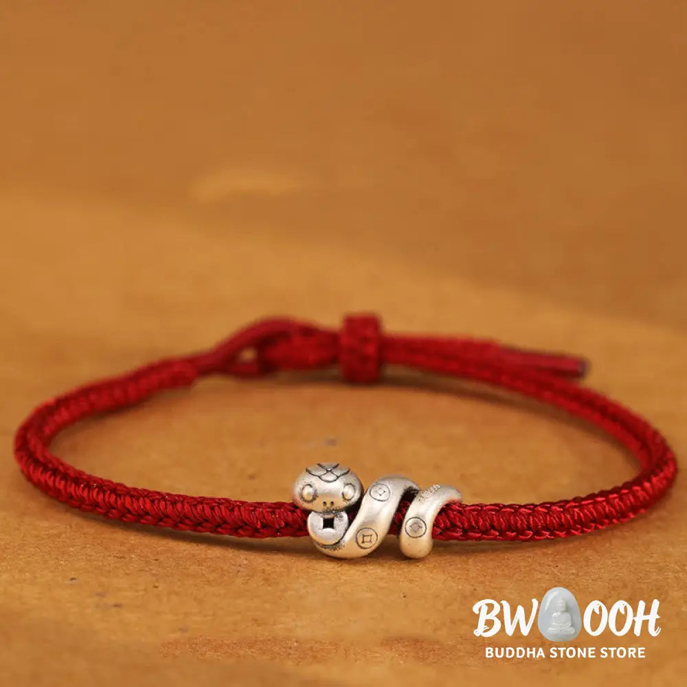 Buddha Stones 999 Sterling Silver Year of the Snake Handmade Copper Coin Protection Braided Bracelet - BWOOOH - Bracelet