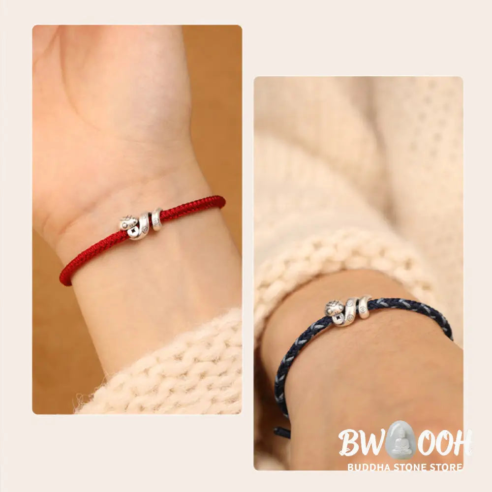 Buddha Stones 999 Sterling Silver Year of the Snake Handmade Copper Coin Protection Braided Bracelet - BWOOOH - Bracelet