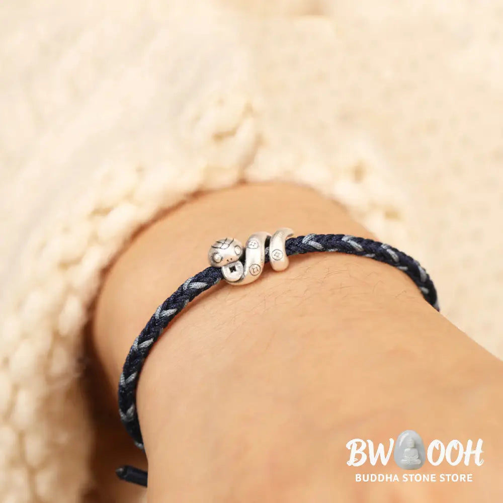 Buddha Stones 999 Sterling Silver Year of the Snake Handmade Copper Coin Protection Braided Bracelet - BWOOOH - Bracelet