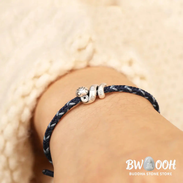 Buddha Stones 999 Sterling Silver Year of the Snake Handmade Copper Coin Protection Braided Bracelet - BWOOOH - Bracelet